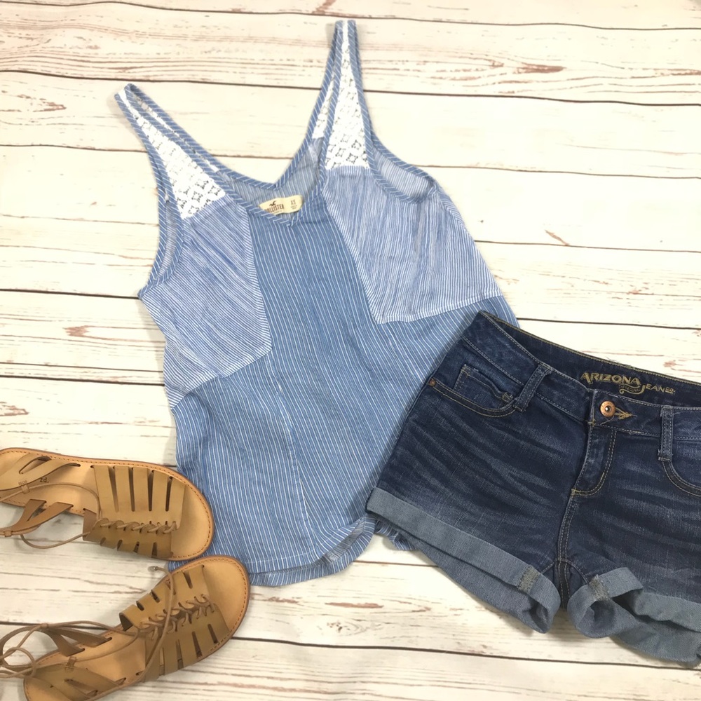 Hollister Striped Blue Tank With Lace Detail